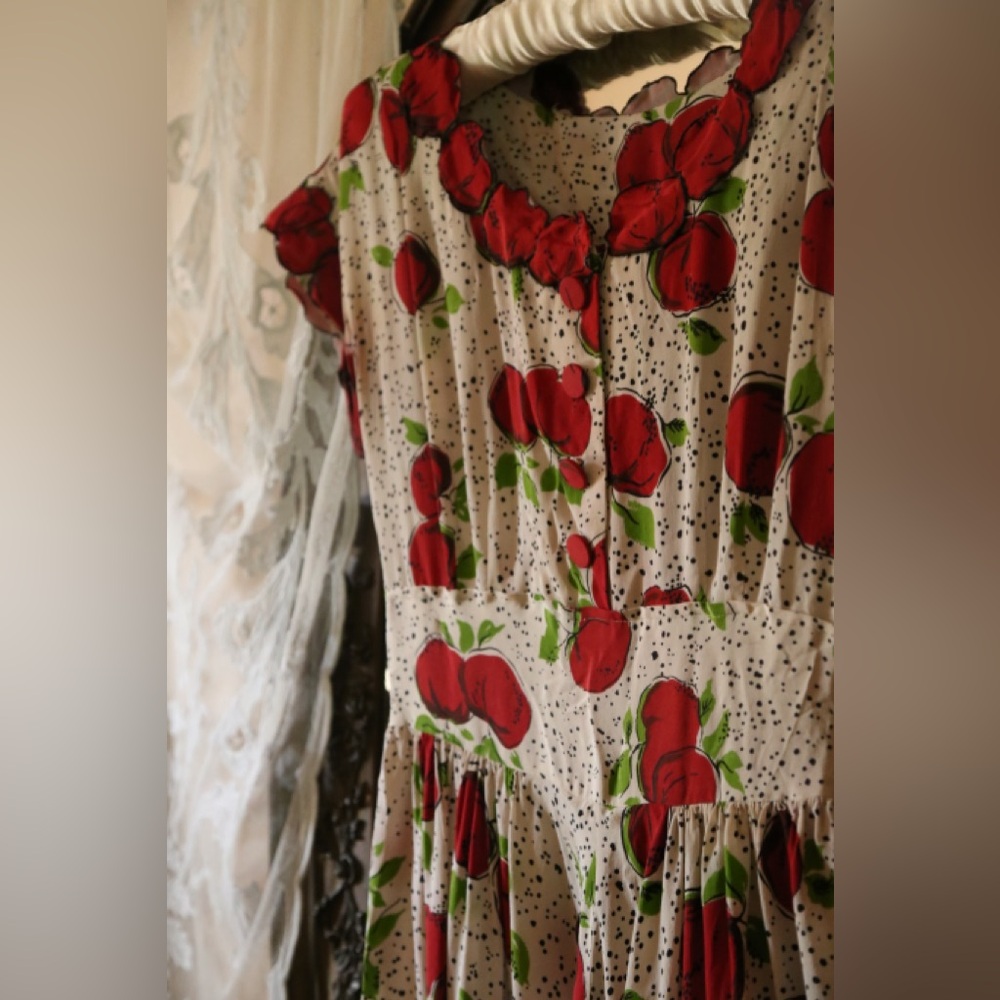 Rare Vintage 40s Silk Apple Dress